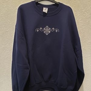 Christmas Holiday Snowflake Crewneck Pullover Sweater sz XL Navy Blue